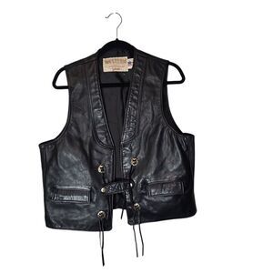 Vtg Schott Western Leather Vest Made in USA Biker Ranch Cowboy Black Brown Large